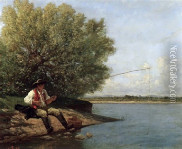 Angler An Der Isar Oil Painting - Louis Frederic Schuetzenberger