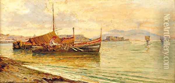 Fishing boats in the Bay of Naples Oil Painting - Giuseppe Carelli