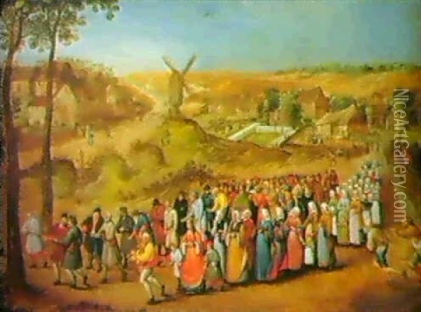 A Wedding Procession On The Outskirts Of A Village Oil Painting - Pieter Brueghel the Younger