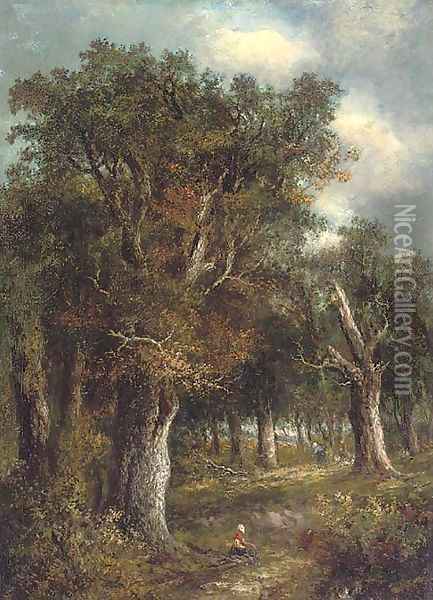 Figures in a woodland Oil Painting - Joseph Thors