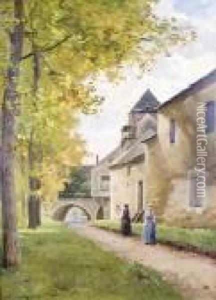 Rue Animee Dans Un Petit Village, Dile-de-france Oil Painting - Charles Euphrasie Kuwasseg