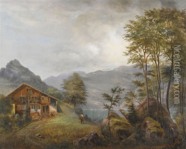 Sommerliche Uferpartie Im Gebirge Oil Painting - Johann Salomon Wild