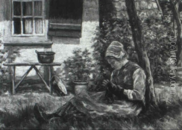 Lady Darning A Sock Oil Painting - Willem Jorissen