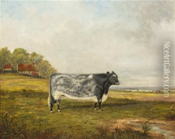 The Cow Out To Graze Oil Painting - James Clark