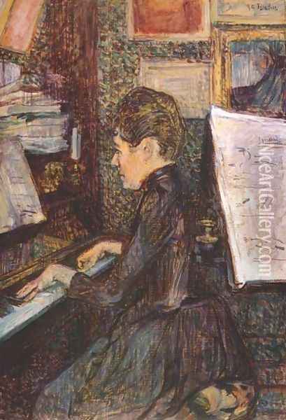 Mlle Marie Dihau At The Piano Oil Painting - Henri De Toulouse-Lautrec
