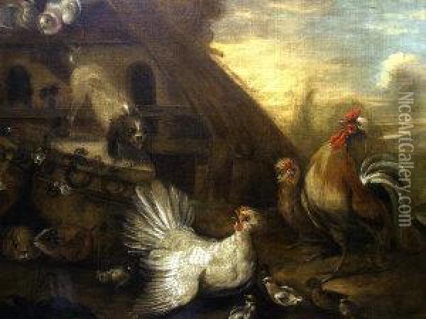 Farmyard With Chickens And Cocks Oil Painting - Cornelia De Rijck
