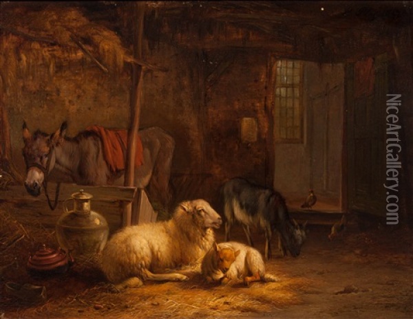 Interior Of A Stable Oil Painting - Pieter Plas