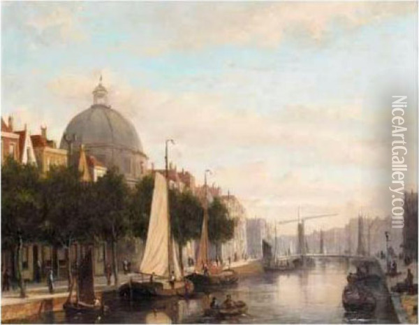 View Of The Singel, Amsterdam Oil Painting - Johannes Frederik Hulk, Snr.