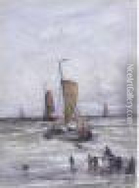 Ships At Sea Oil Painting - Hendrik Willem Mesdag