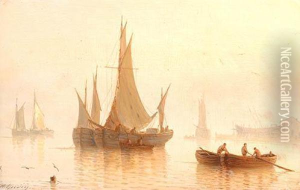 Ships At Sunset Oil Painting - Herminie Gudin
