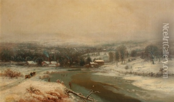 Panoramic Winter Vista Outside A Nothern Town Oil Painting - George Henry Durrie