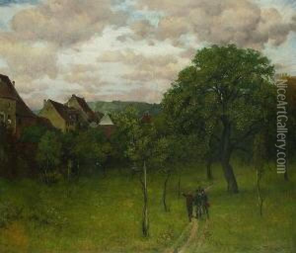 Vor Dem Dorfe. Oil Painting - Hans Thoma