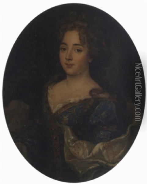 Portrait De Femme A La Robe Bleue Oil Painting - Pierre Mignard the Elder