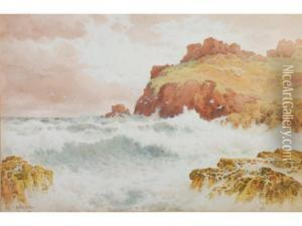 Rocky Coastal Seascape Oil Painting - Arthur Suker