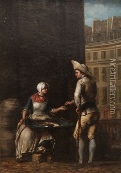 La Vendeuse De Poissons Oil Painting - Michel Honore Bounieu
