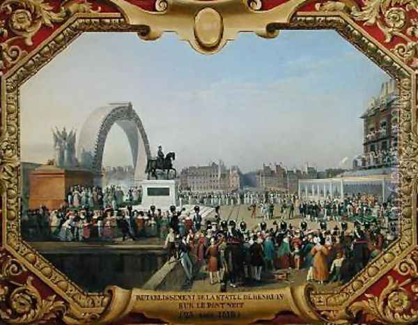 Re-establishment of the Statue of Henri IV 1553-1610 on Pont Neuf Oil Painting - Hippolyte Lecomte