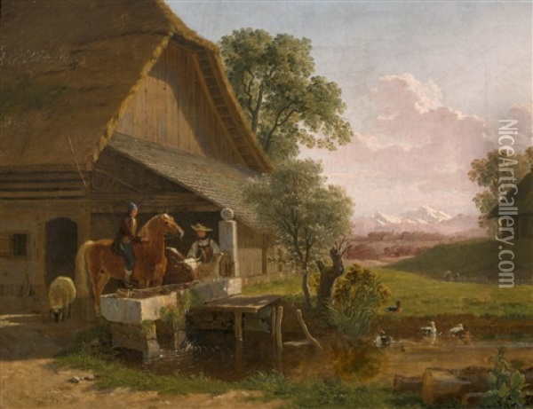 An Der Tranke Oil Painting - Johann Jakob Biedermann