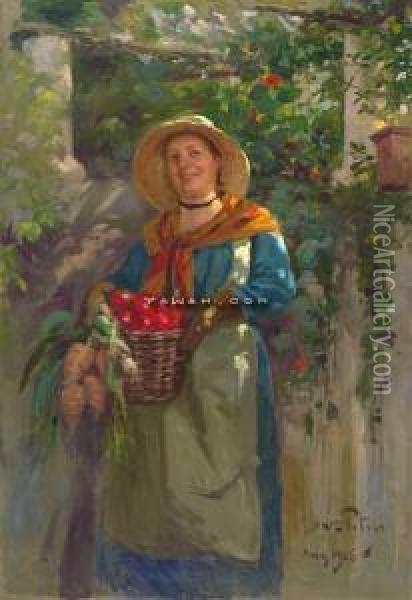 Kvinne Med Fruktkurv Oil Painting - Wilhelm Peters