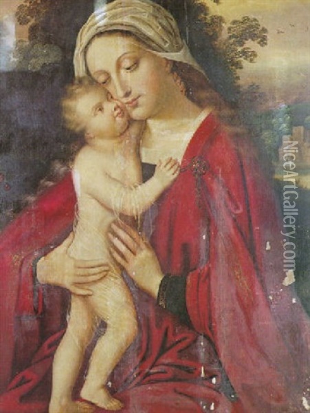 La Vierge A L'enfant Dans Un Paysage Oil Painting - Quentin Massys the Elder