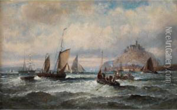 Schiffe Auf Bewegten Wellen Vor Einerhafenbucht Oil Painting - Charles Thorneley