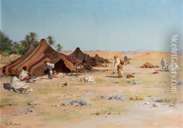 Campement Pres De Biskra Oil Painting - Gustave Nicolas Pinel
