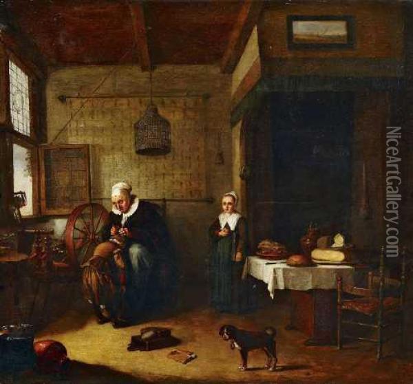 Interieur Mit Einer Alteren Frau, Einen Knabenlausend. Oil Painting - Quiringh Gerritsz. van Brekelenkam