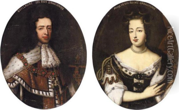 Portrait Of King William Iii; And His Wife, Queen Mary Ii Oil Painting - Sir Godfrey Kneller