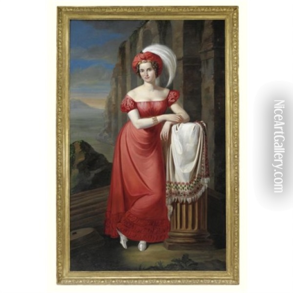 Portrait Of A Lady In A Red Dress Oil Painting - Pietro Luchine