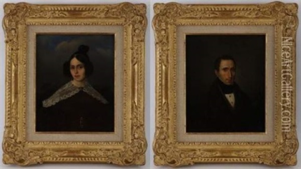 Portrait D'homme (+ Portrait De Femme; Pair) Oil Painting - Philippe Marbeau