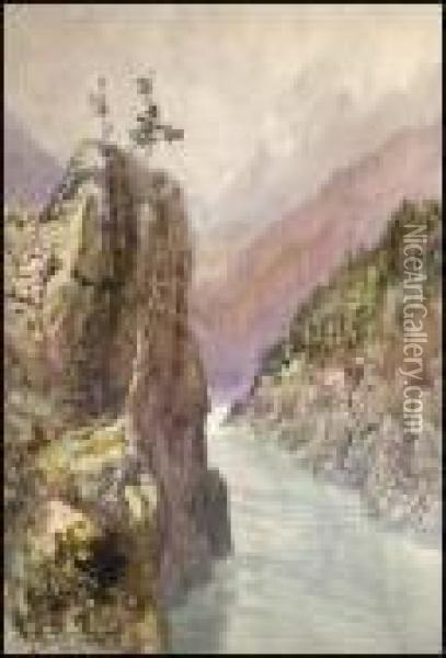 A Gorge In The Rockies Oil Painting - Frederic Marlett Bell-Smith