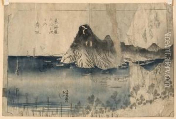 Hand-colored Hanshita Oil Painting - Utagawa or Ando Hiroshige