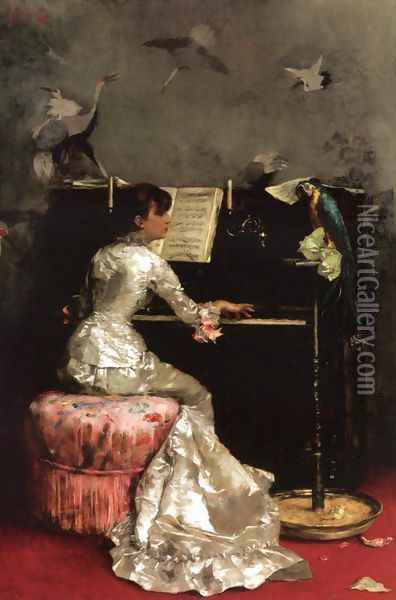 Young Woman at Piano Oil Painting - Julius LeBlanc Stewart