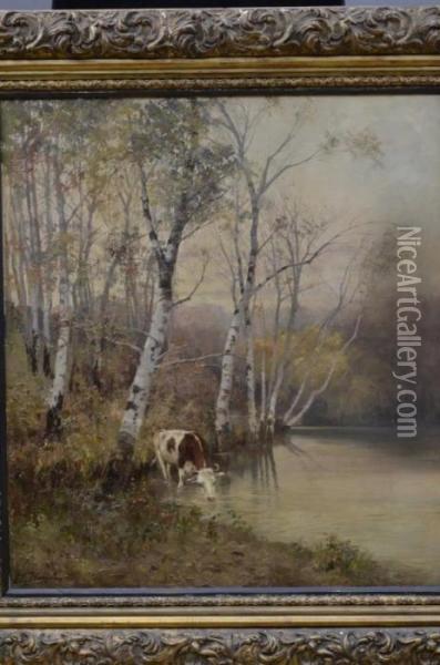 Vache Pres D'un Etang Oil Painting - Eugen Karpathy
