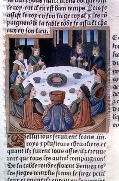 King Arthur and the Knights of the Round Table, from Lancelot du Lac, c.1490 Oil Painting - Antoine Verard