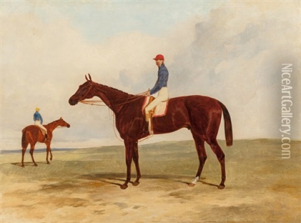 Mr. John Gully's Andover, Alfred Day Up, Winner Of The 1854 Derby Oil Painting - Harry Hall
