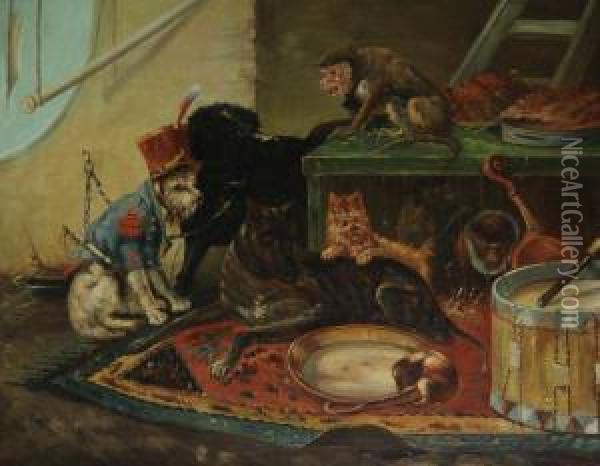Circushonden En -apen Oil Painting - Zacharias Noterman
