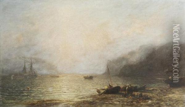 Figures On The Shore With Lobster Pots Oil Painting - Francis Danby