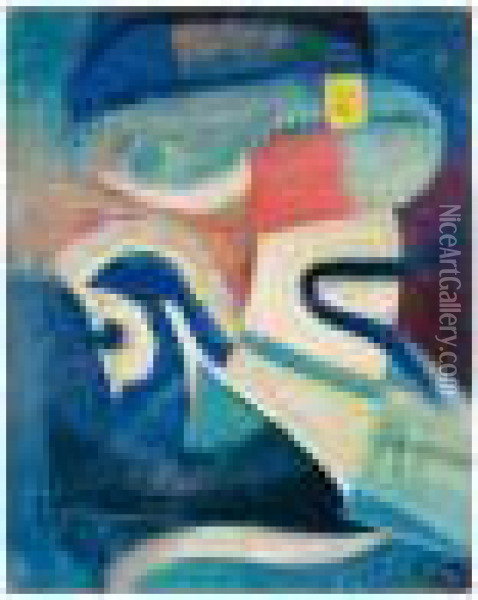 Ohne Titel, Abstraktes Gemalde 
Blau, Weiss, Gelb (untitled, Abstract Composition, Blue, White, Yellow) Oil Painting - Kurt Schwitters