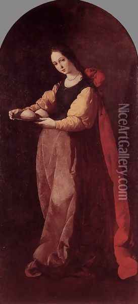 St Agatha 1630-33 Oil Painting - Francisco De Zurbaran