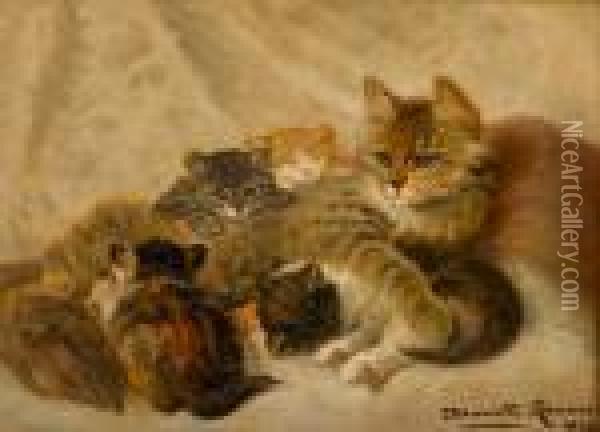 A Cat And Her Kittens Oil Painting - Henriette Ronner-Knip