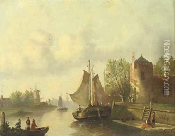 Shipping on a calm river Oil Painting - Joseph Bles