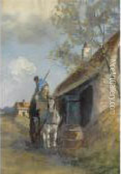 Unloading The Cart Oil Painting - Willem George Fred. Jansen