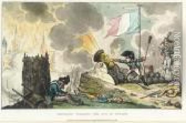 Napoleon Working The Gun At Toulon Oil Painting - George Cruickshank