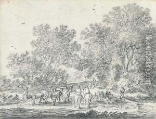 A Woodland Path With Mounted Travellers And Herdsmen With Cattle Oil Painting - Pieter De Molijn