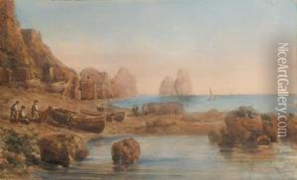 Barche E Pescatori A Capri Oil Painting - Giovanni Giordano Lanza