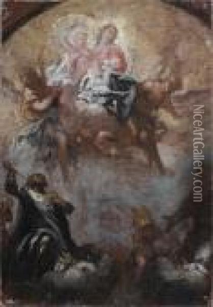 Vierge A L'enfant Apparaissant A Deux Saints Oil Painting - Francesco Paglia