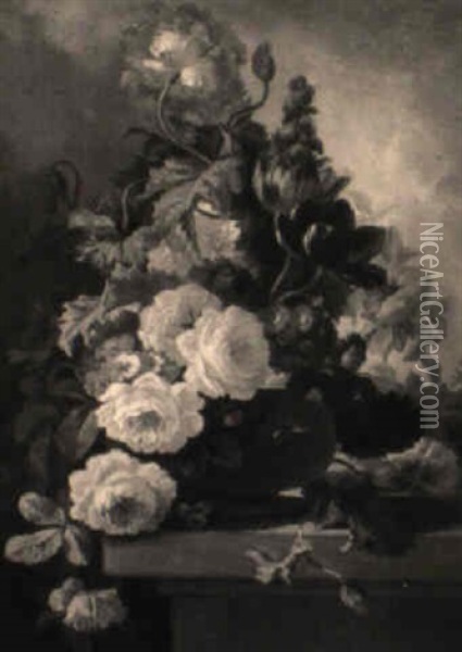 Biedermeierliches Blumenstilleben Oil Painting - Antoine Pascal