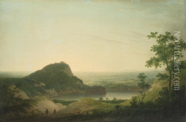 An Italianate River Landscape With Figures By The Shore Oil Painting - Thomas Jones