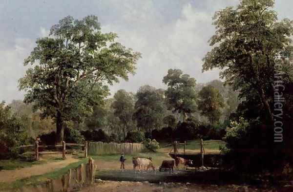 Landscape with cows Oil Painting - Alfred Vickers