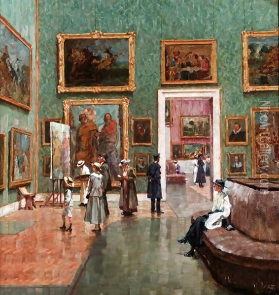 A Visit To The Munich Pinakothek Oil Painting - Karl Vetter